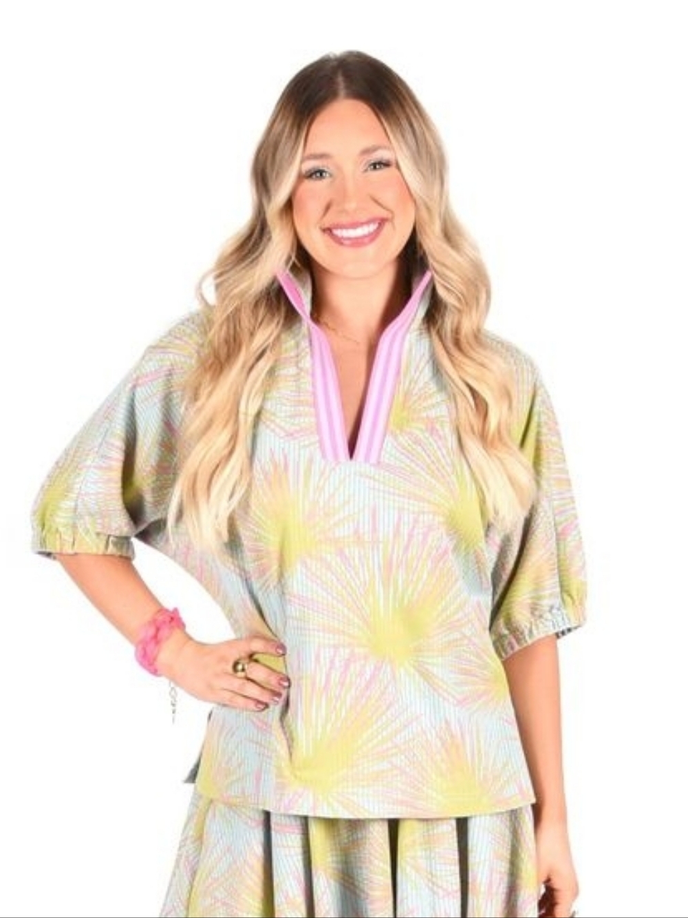 Emily McCarthy Poppy Top Palm Springs Print Colorful Dolman Sleeve Size S Preppy